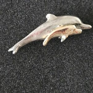Vintage Silver and Gold Dolphin and Child Pendant